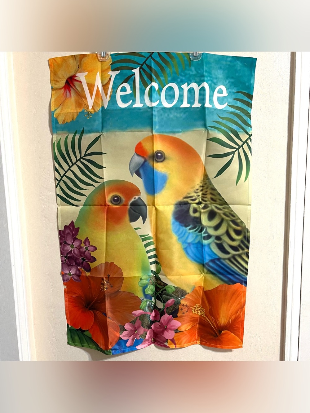 Welcome Tropical Parrot Garden Flag Banner Large Size Sun Conure Birds NWOT